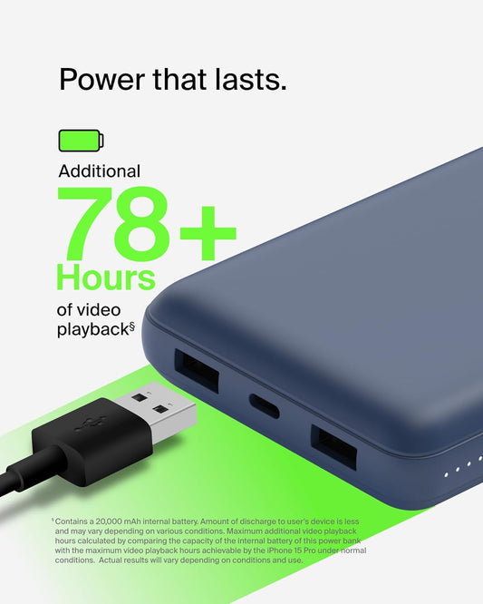 Belkin BoostCharge 3-Port Power Bank 10K (Blue)