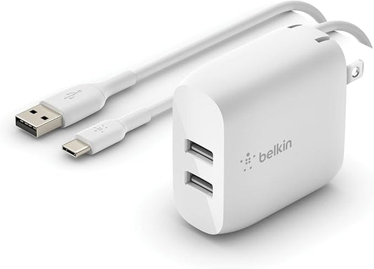 Belkin 24W Dual Port USB Wall Charger with USB-C Cable