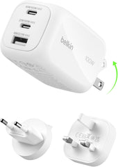 Belkin 3-Port GaN Wall Charger 100W + Travel Adapter Kit