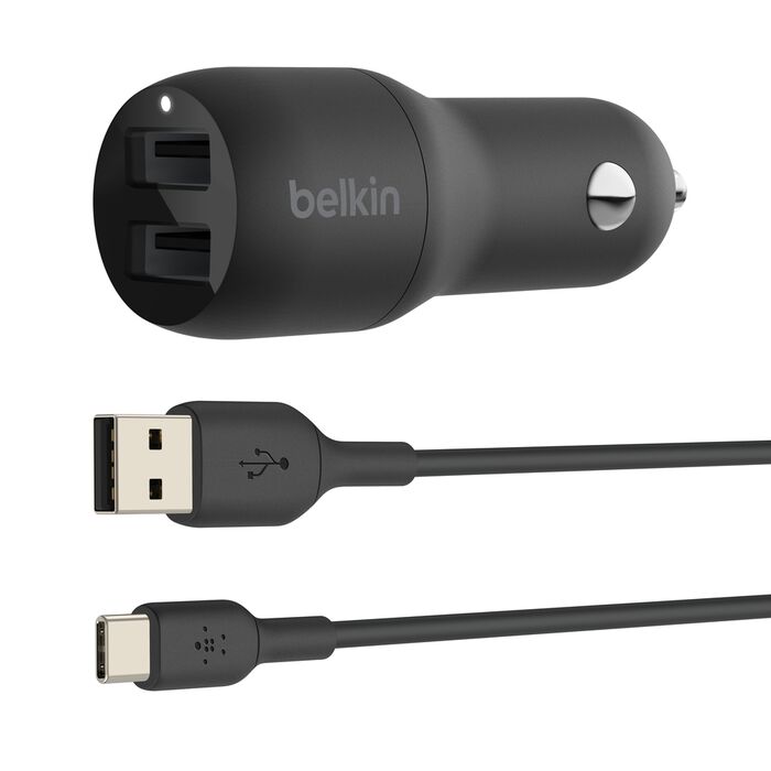 Belkin Dual USB-A Car Charger 24W + USB-A to USB-C Cable