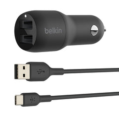 Belkin Dual USB-A Car Charger 24W + USB-A to USB-C Cable