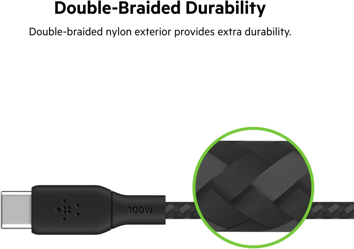 Belkin USB-C to USB-C Cable (100W PD, Double-Braided Nylon)