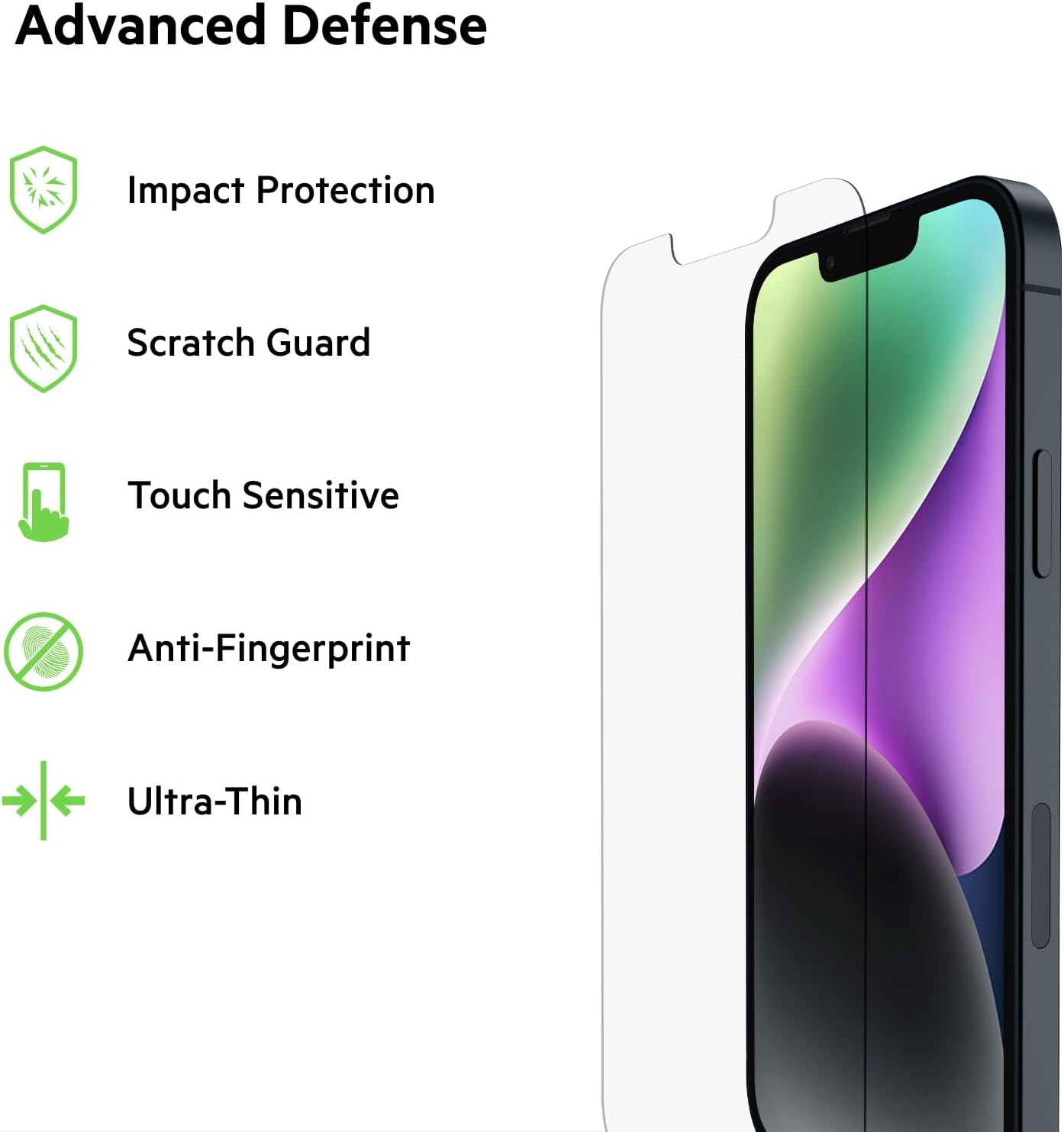 Belkin TemperedGlass Screen Protector for iPhone 14 / 13 / 13 Pro (Antimicrobial Treated)