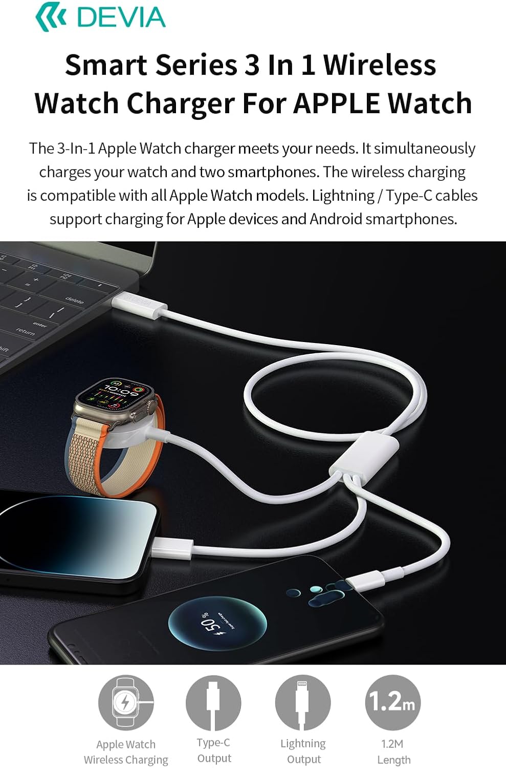 Devia Smart Series 3-in-1 Wireless Charger for Apple Watch