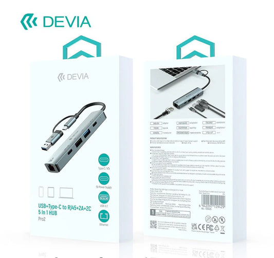 Devia Pro2 5-in-1 USB-C Hub with Ethernet, USB & Dual Type-C Ports