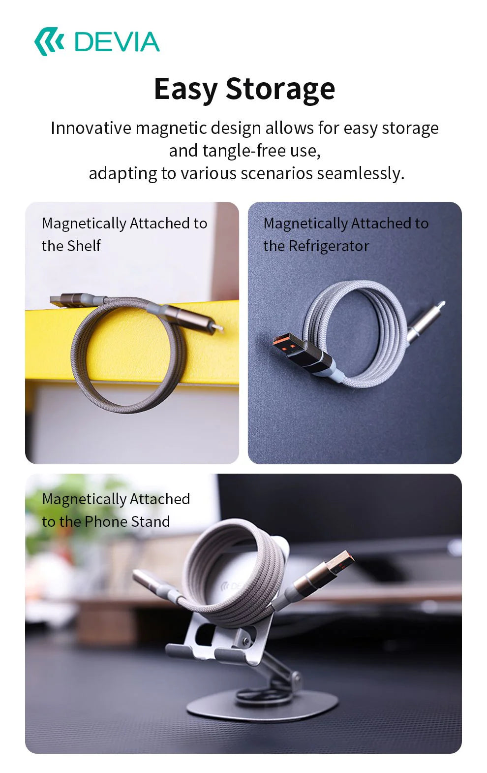 Devia Ultra 2 4-in-1 Woven Magnetic Fast Charging Cable (1.2m) – Natural Titanium