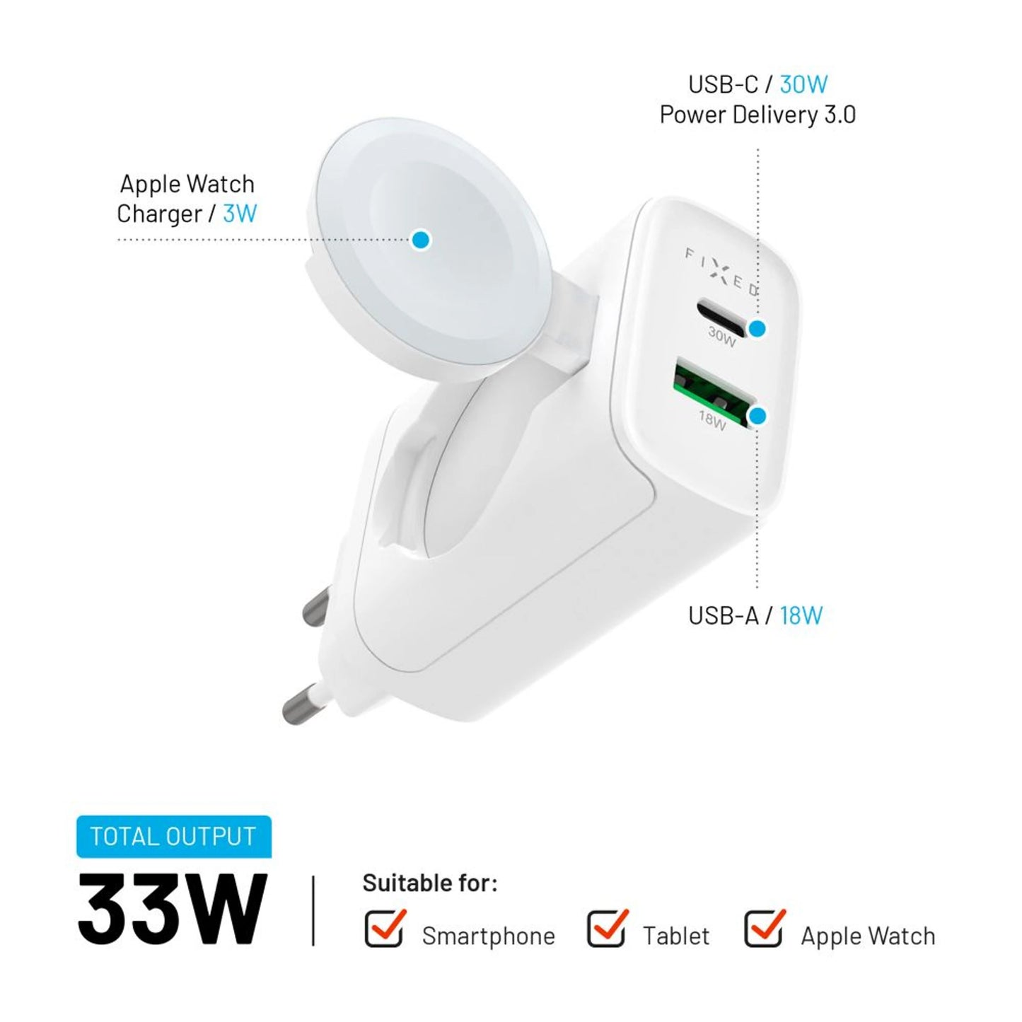 FIXED Power Socket Travel Charger – 33W (White)