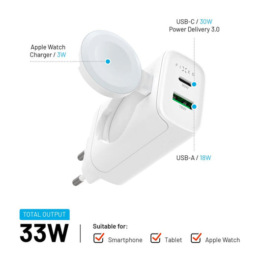 FIXED Power Socket Travel Charger – 33W (White)