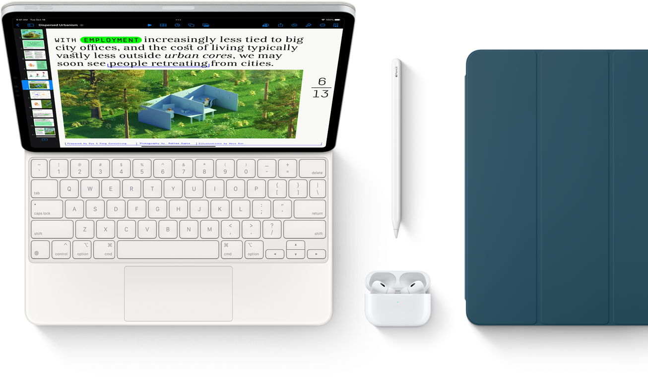 Smart Keyboard Folio, Apple Pencil, AirPods Pro, and iPad Cover in Marine Blue